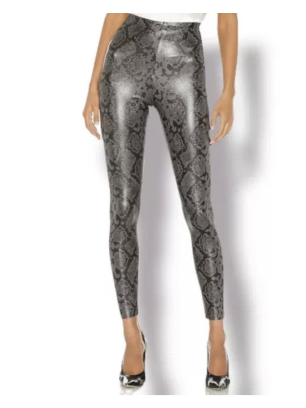 NWT 7 For All Mankind Women Faux Leather Python Snakeskin Textured Legging Sz XS